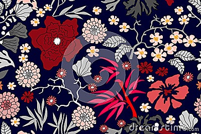 Oriental botanical print. Vector Illustration